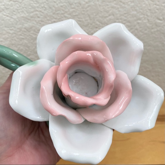 Pair of Ceramic Rose Flower Candle Holders - Picture 10 of 16